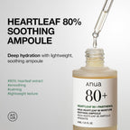 Heartleaf 80 Soothing Ampoule, Hydration Facial Serum for Glass Skin, Panthenol, Hyaluronic Acid, Non-Greasy, Gentle Formula, Lightweight Essence, Vegan, Korean Skin Care, 30Ml/1.01 Fl.Oz